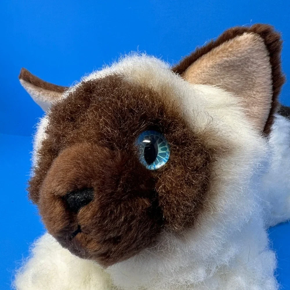 Aurora‎ 12 inch Plush Cat White Brown Siamese Blue Eyes 2015 Hand Made Indonesia
